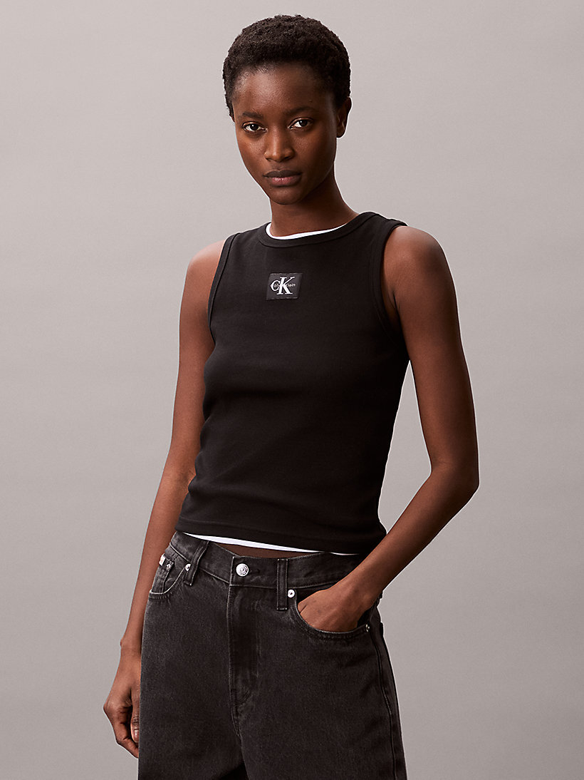 Kadın Woven Label Baby Tank Top Siyah LV047C201GUB1 | Calvin Klein