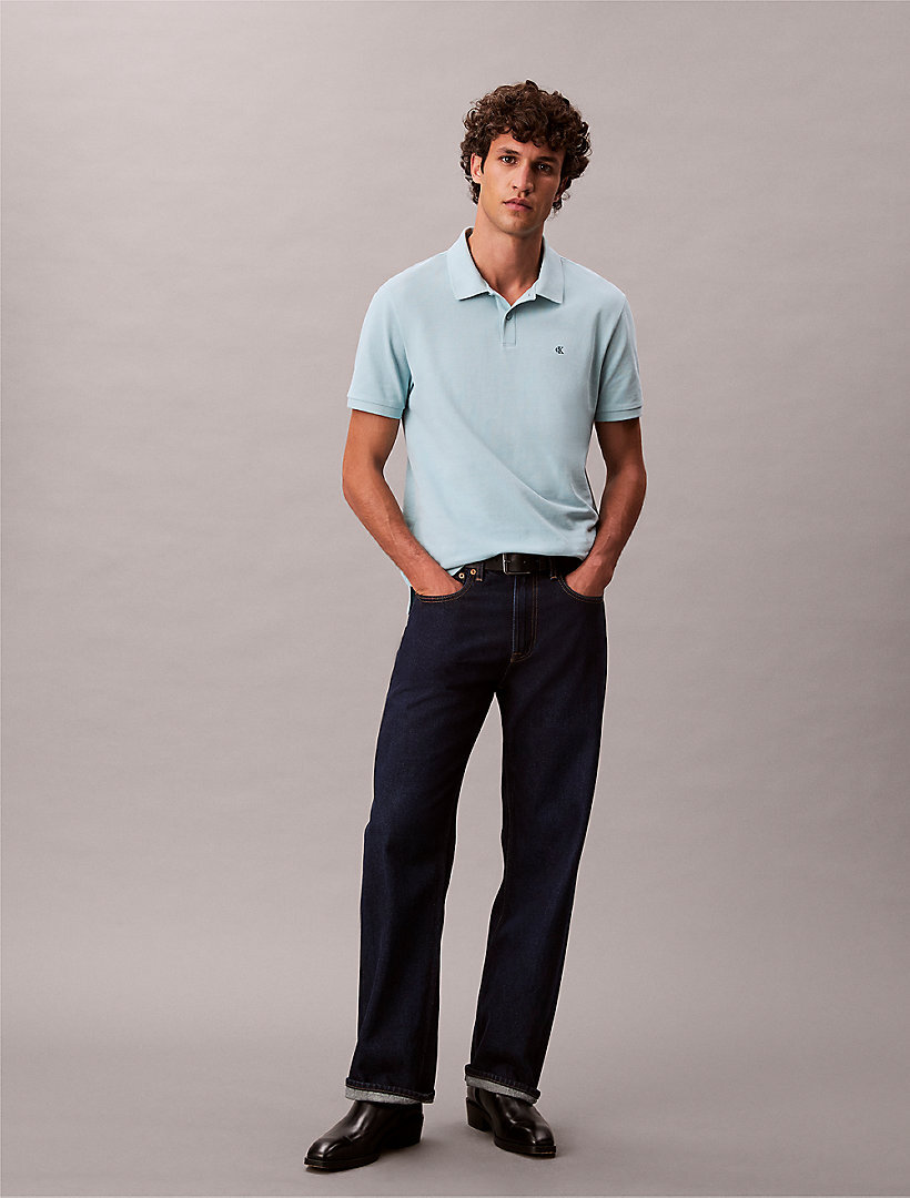 Erkek Monogram Pique Polo T-shirt Turkuaz LV040EM269CJ9 | Calvin Klein