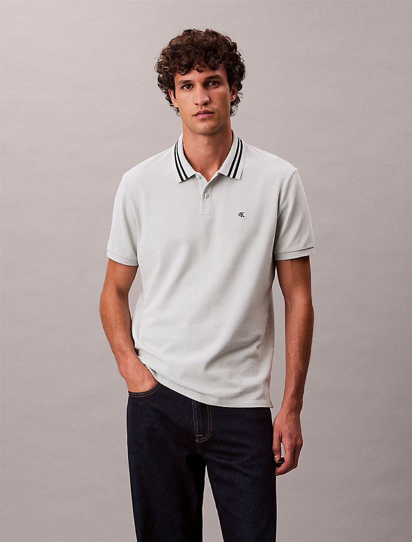 Erkek Monogram Pique Polo T-shirt Mavi LV04RC276GCHE | Calvin Klein
