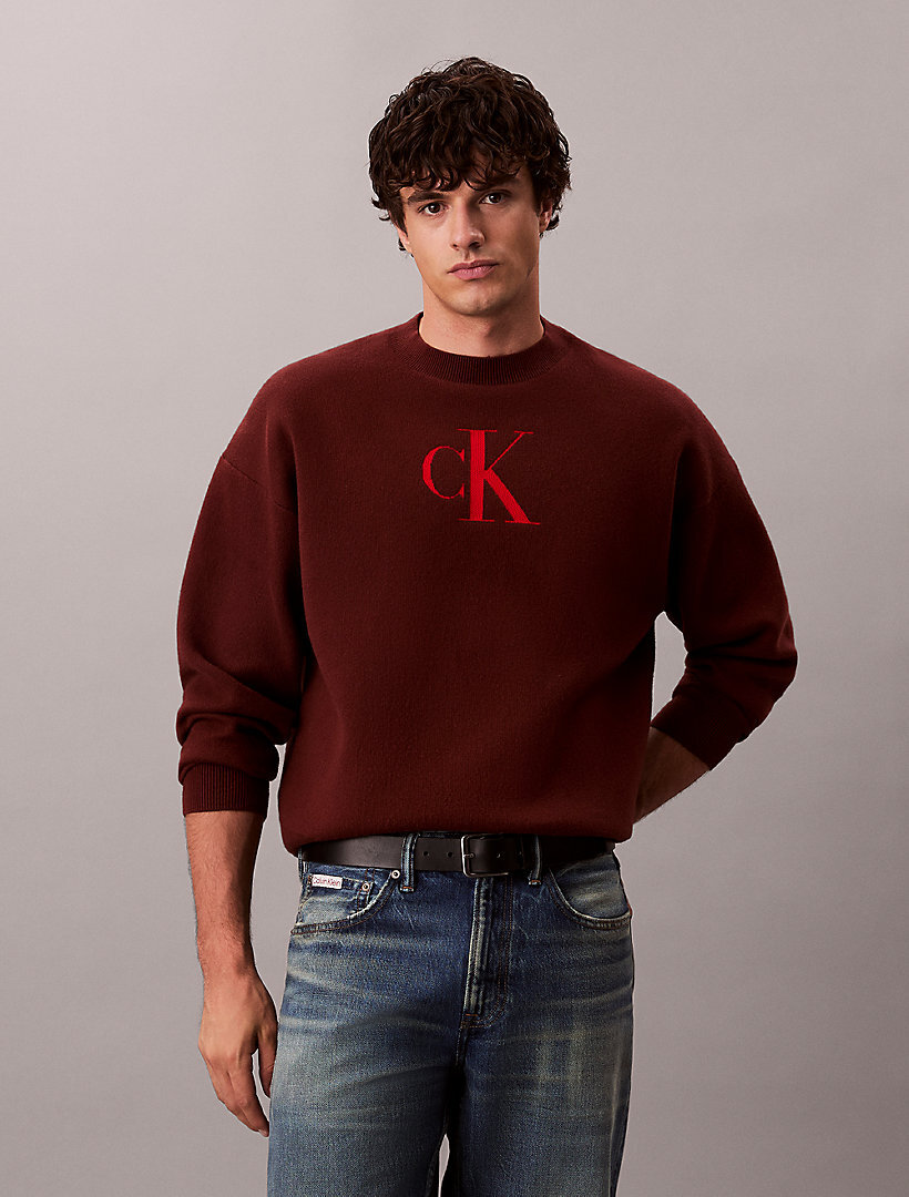 Erkek Kaşmir Kazak Kahverengi LV04RD305GXWI | Calvin Klein