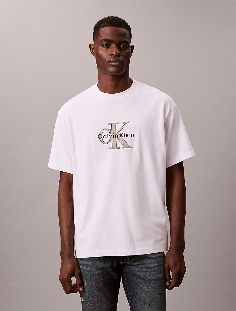wmv CARREE TEE S/S (SUPERFINE) W Tシャツ Erkek 16s Tricolor Monogram T-shirt Beyaz LV04RE815GYAF | Calvin Klein