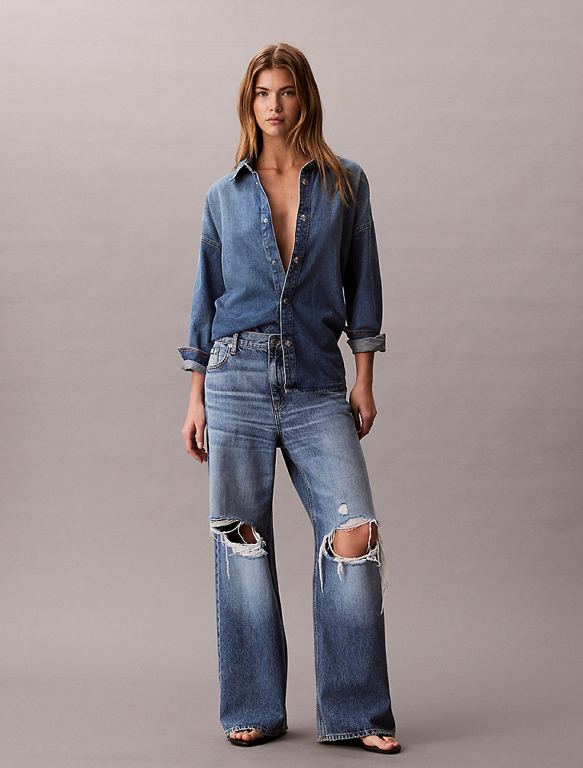 Kadın Low Rise Baggy Slash Jean Pantolon Lacivert LV047F744GSLF
