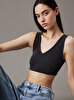 Kadın Washed Woven Label Crop T-shirt