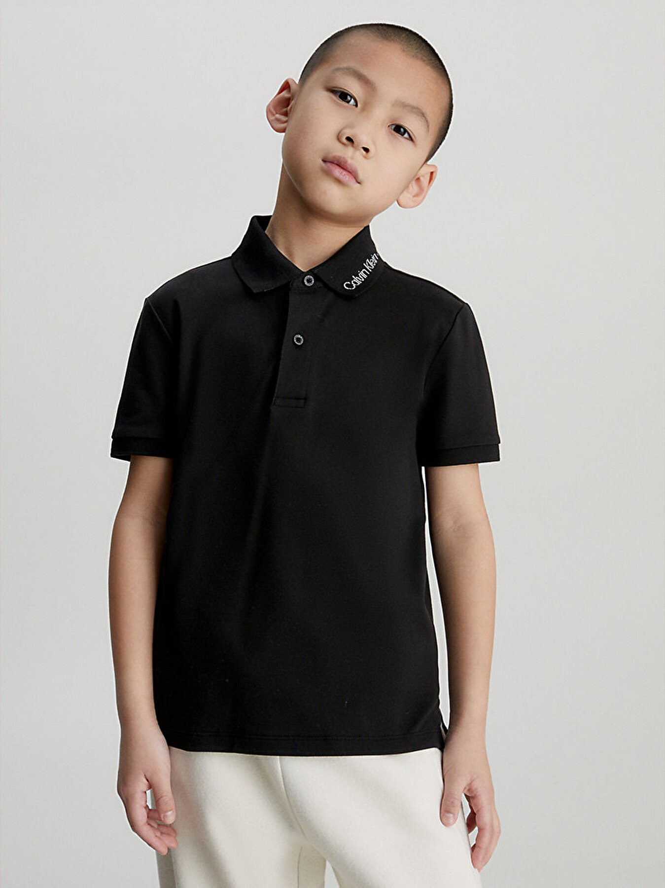 Erkek Çocuk Intarsia Logo Pique Polo T-Shirt Siyah IB0IB01742BEH | Calvin  Klein