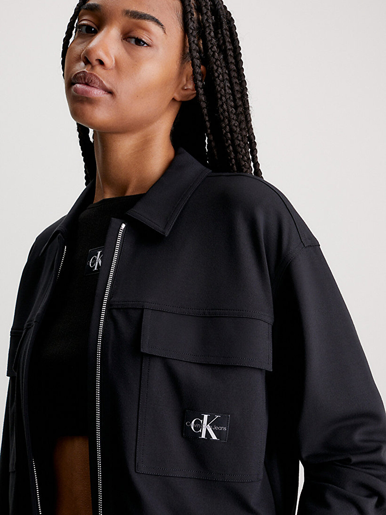 Calvin klein lux jacket with zip hotsell