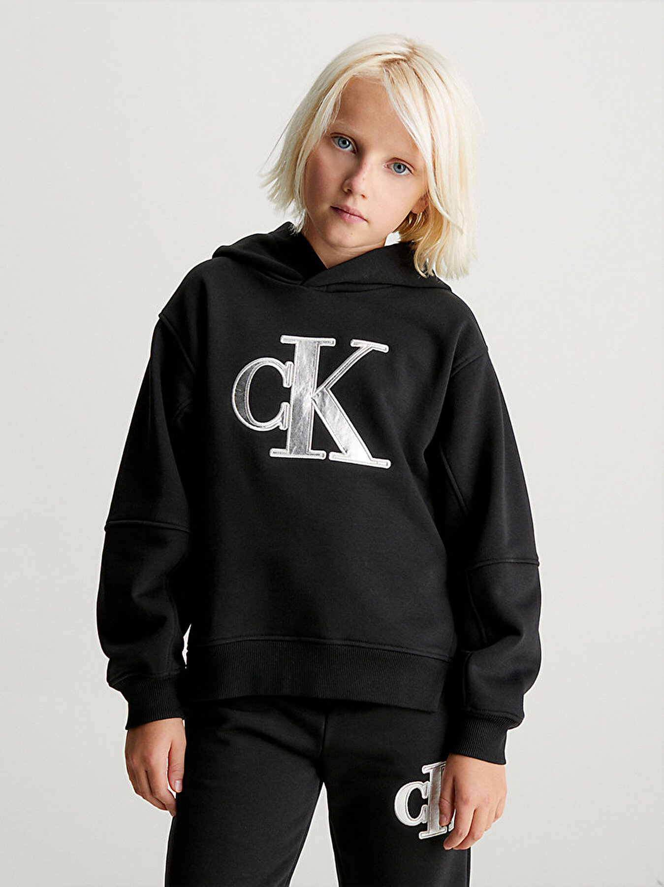 K z Cocuk Metallic Satin Monogram Sweatshirt