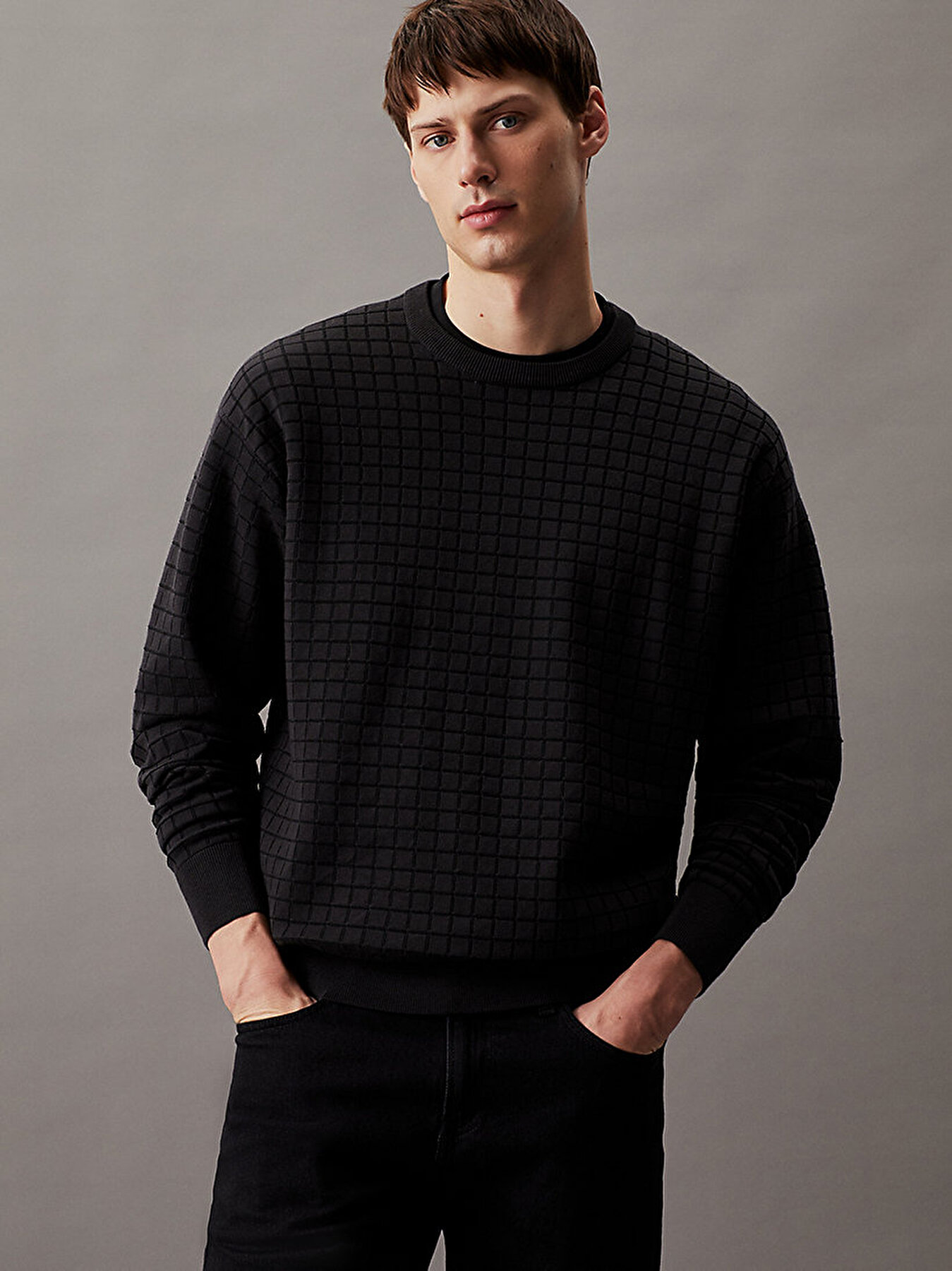 Erkek Check Pattern Kazak Siyah K10K113259BEH | Calvin Klein