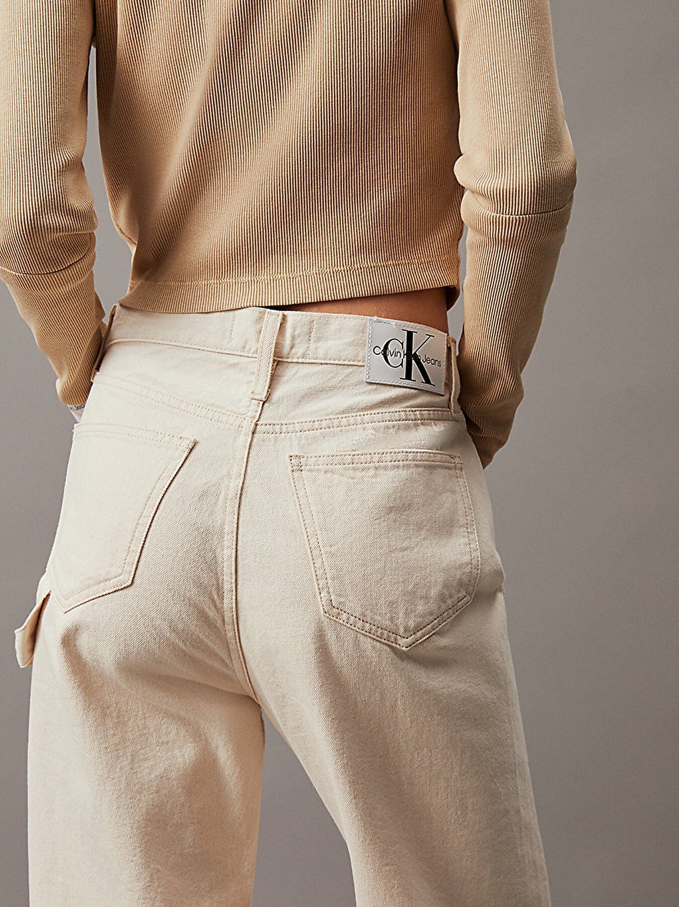 Kad n High Rise Straight Jean Pantolon Bej J20J2236561AA Calvin Klein