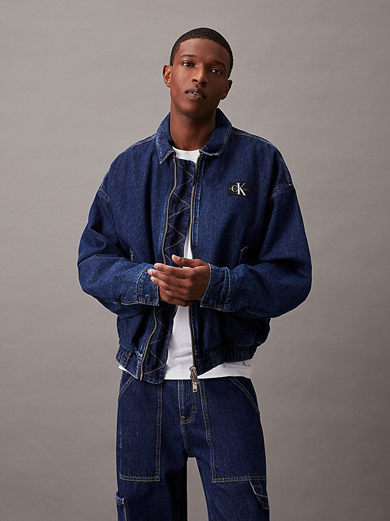 Erkek Denim Bomber Ceket Mavi J30J3257571BJ Calvin Klein