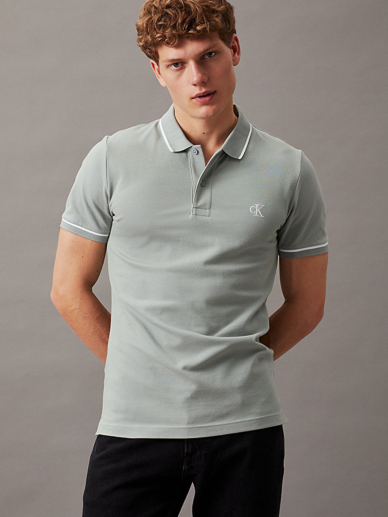 Erkek Tipping Slim Polo T Shirt Ye il J30J315603PFF Calvin Klein