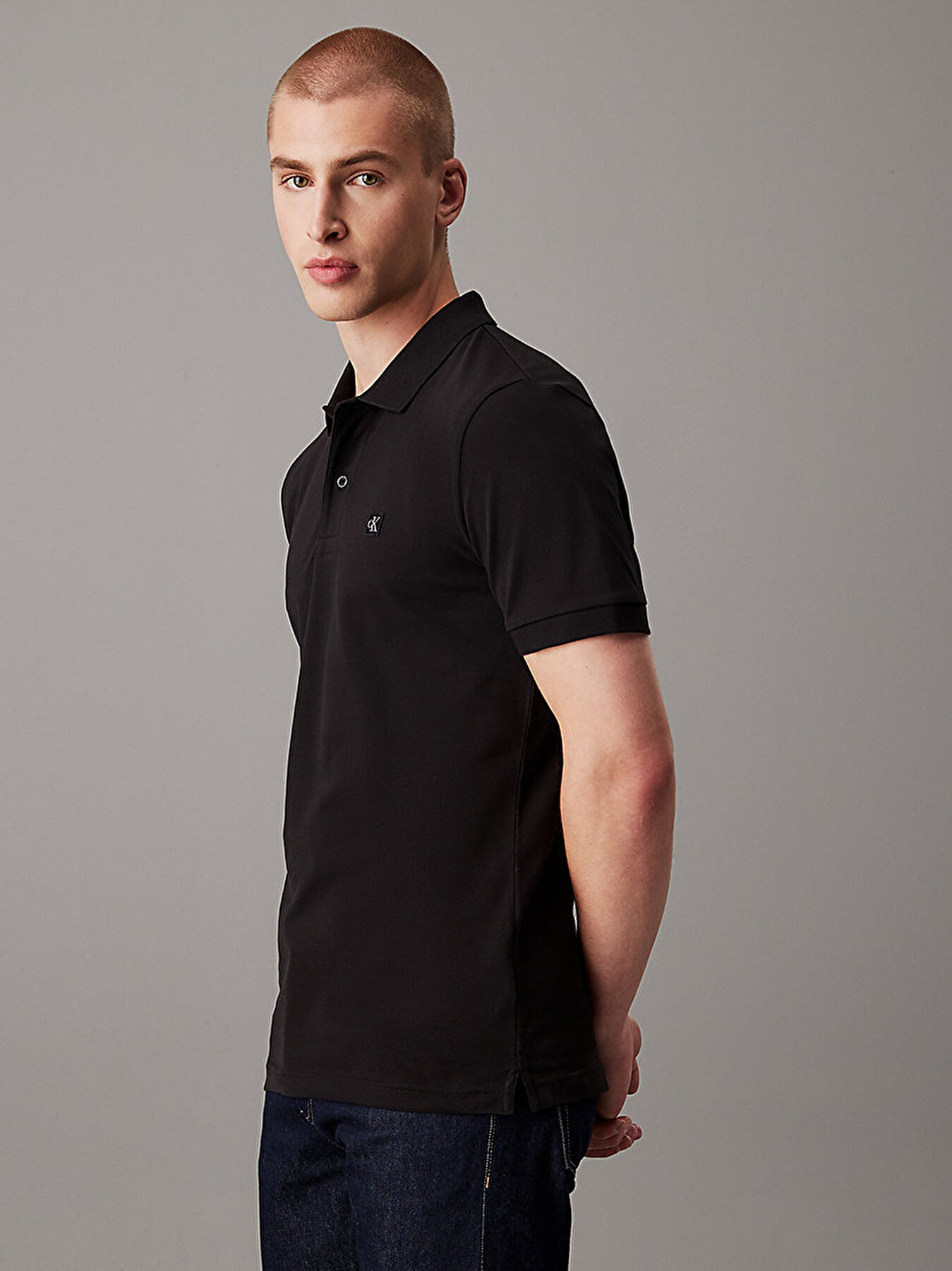 Erkek Ck Embro Badge Slim Polo T Shirt Siyah J30J325269BEH Calvin Klein