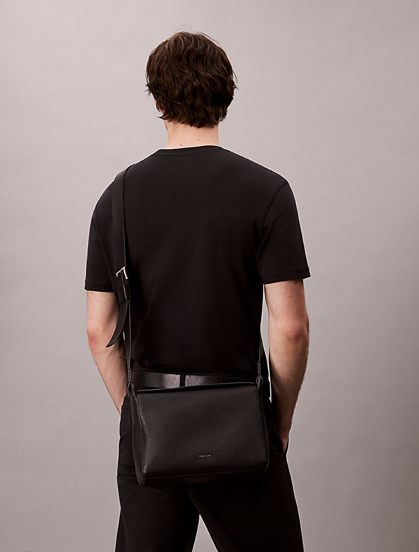 Erkek Micro Pebble Messenger Çapraz Çanta Siyah