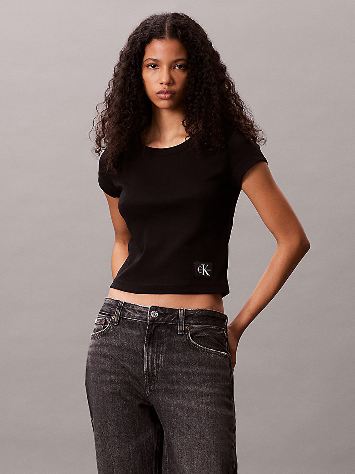Kadın Woven Label Baby T-shirt Siyah LV047C200GUB1 | Calvin Klein