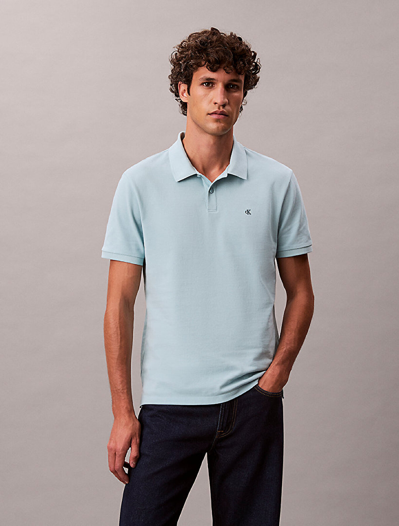 Erkek Monogram Pique Polo T-shirt Turkuaz LV040EM269CJ9 | Calvin Klein
