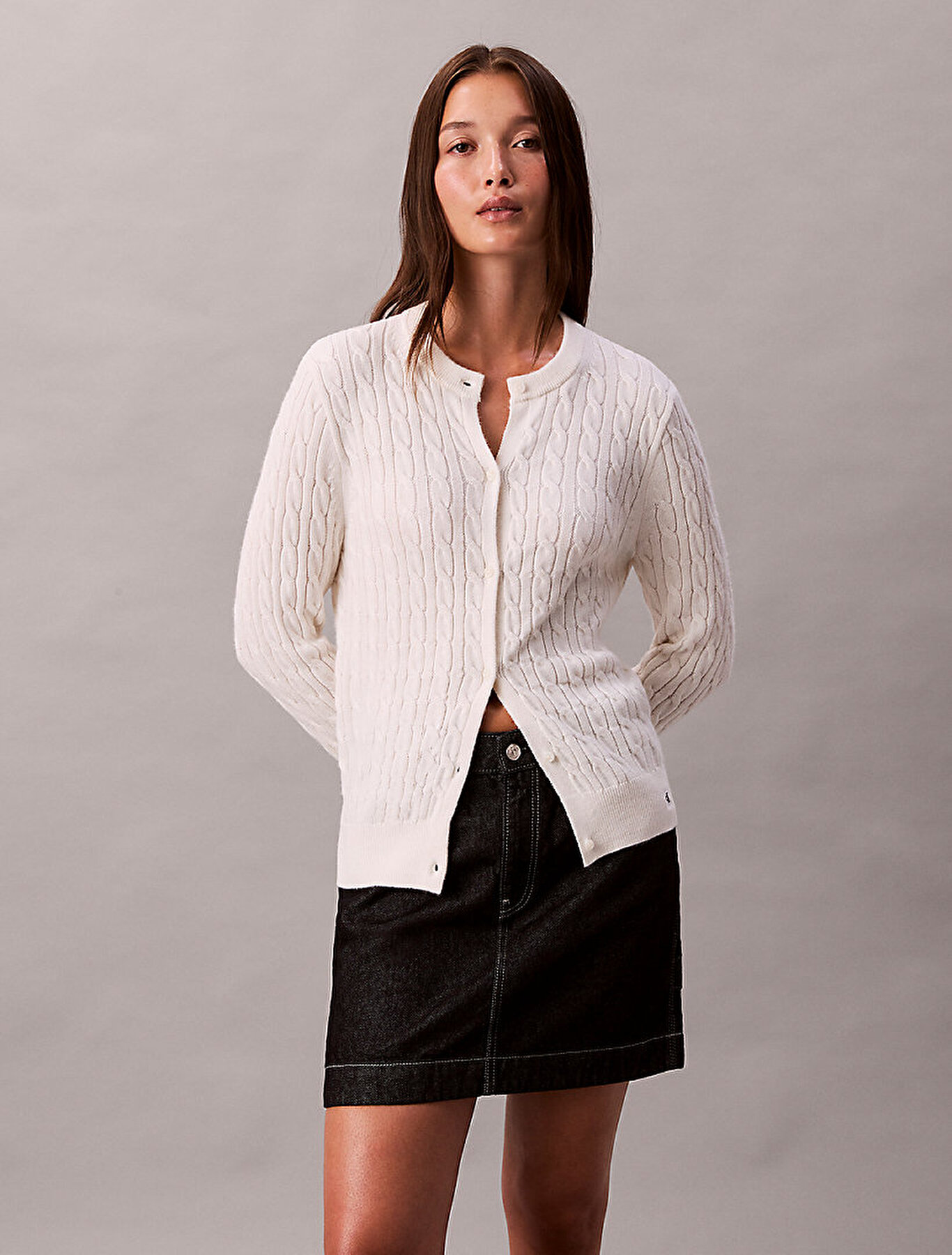 Kadın Wool Cable Hırka Beyaz LV044E307GYBH | Calvin Klein