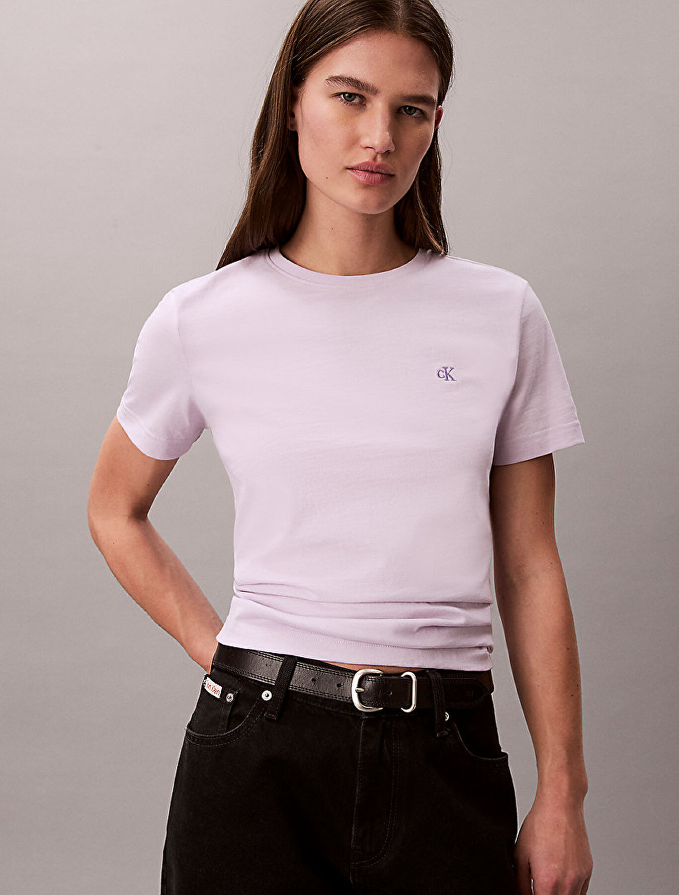 Kadın Monogram Crew T-shirt Mor LV047B224G3OQ | Calvin Klein