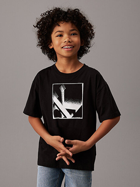 Erkek Çocuk Monogram Grid Relaxed T-Shirt