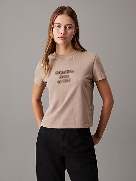 Kadın Washed Puff Print T-shirt