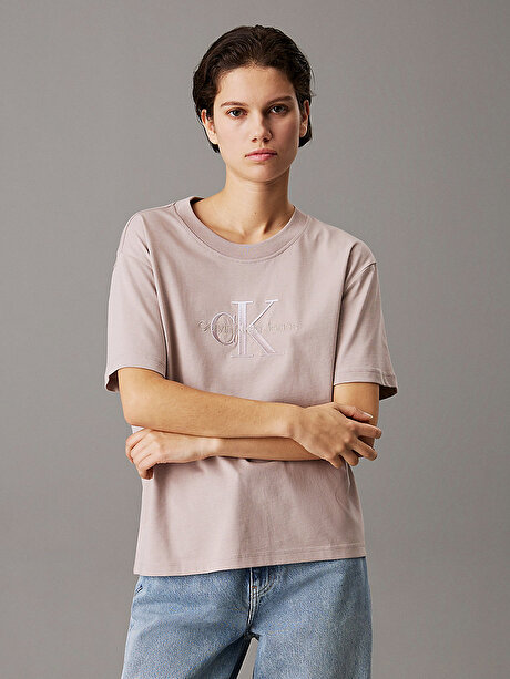 Kadın Emroidered Monologo T-shirt