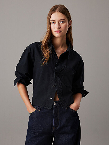 Kadın Cropped Dad Denim Gömlek