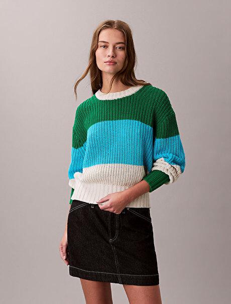 Kadın Chunky Stripe Crew Kazak
