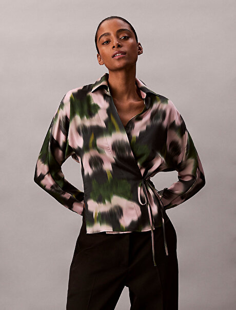 Kadın Printed Saten Bluz