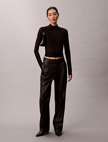 Kadın Faux Leather Pleated Pantolon