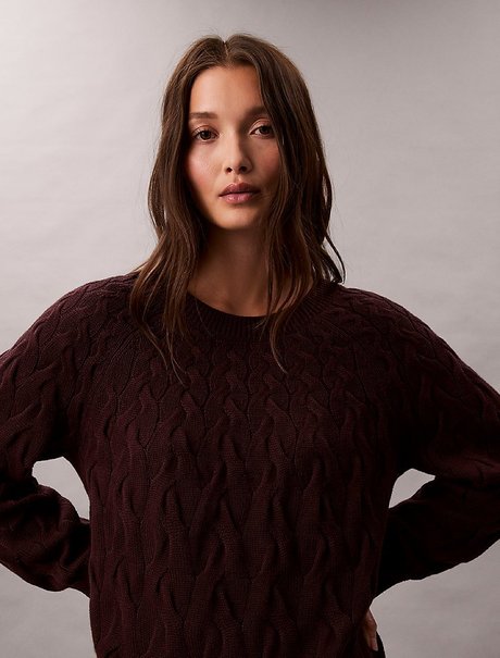 Kadın Cable Crewneck Kazak