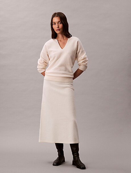 Kadın Boiled Wool Midi Etek