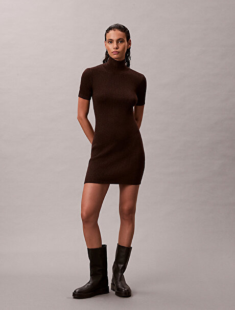 Kadın Wool Lurex Tneck Elbise