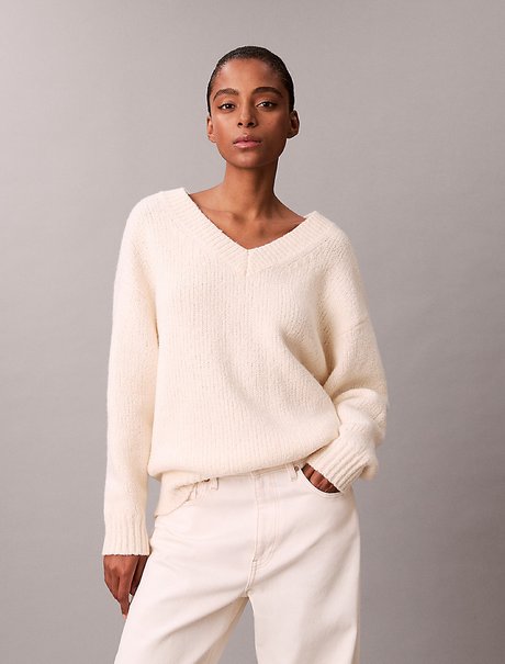Kadın Boucle Vneck Top Kazak