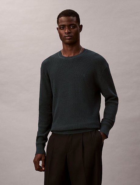 Erkek Texture Cotton Crew Kazak