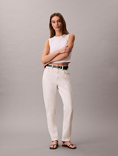Kadın Mom Chalk White Jean Pantolon