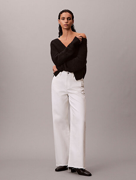 Kadın Wide Leg Raw Jean Pantolon
