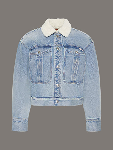 Kadın Sherpa Wool Denim Ceket
