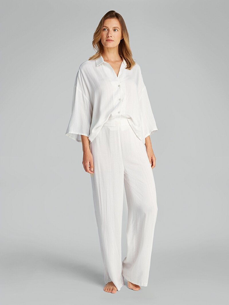 Calvin Klein Beyaz Renkli Kadın Gömlek Pijama Üstü