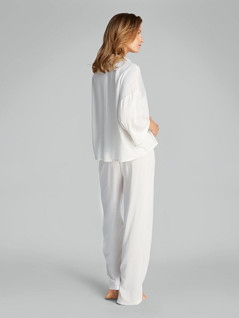 Calvin Klein Beyaz Renkli Kadın Gömlek Pijama Üstü