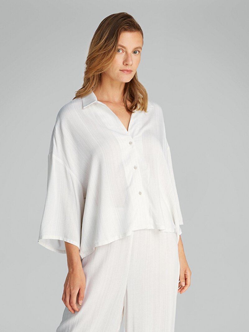 Calvin Klein Beyaz Renkli Kadın Gömlek Pijama Üstü