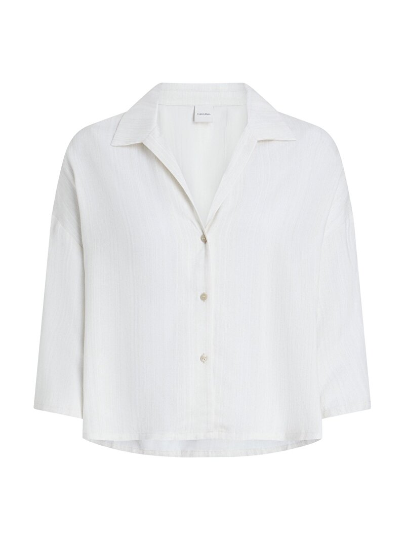 Calvin Klein Beyaz Renkli Kadın Gömlek Pijama Üstü