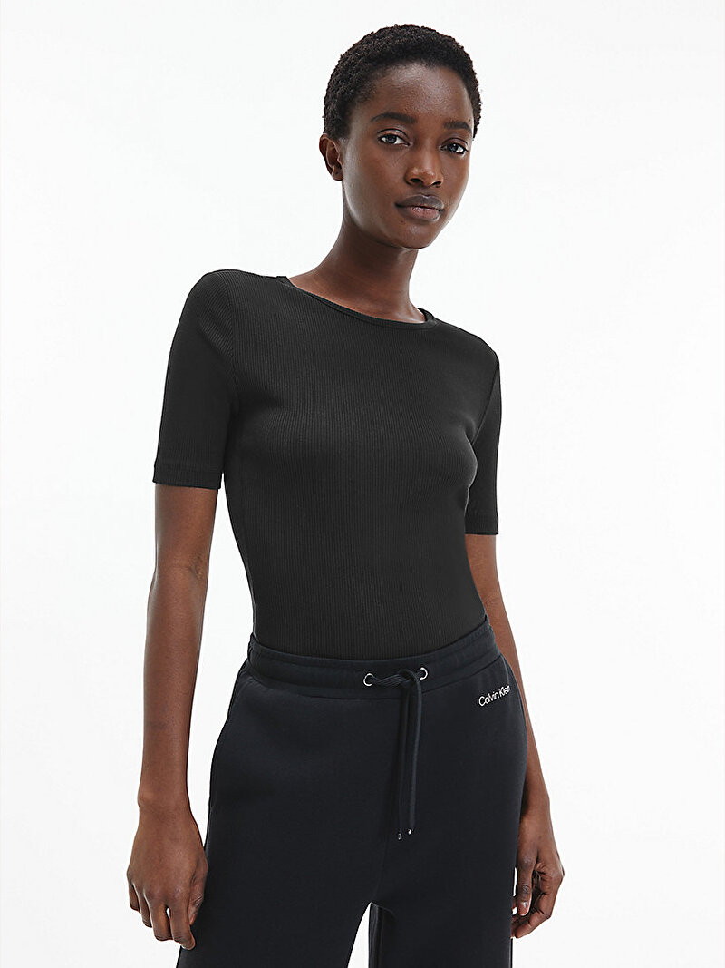 Calvin Klein Siyah Renkli Kadın Kısa Kollu Jarse Üst 