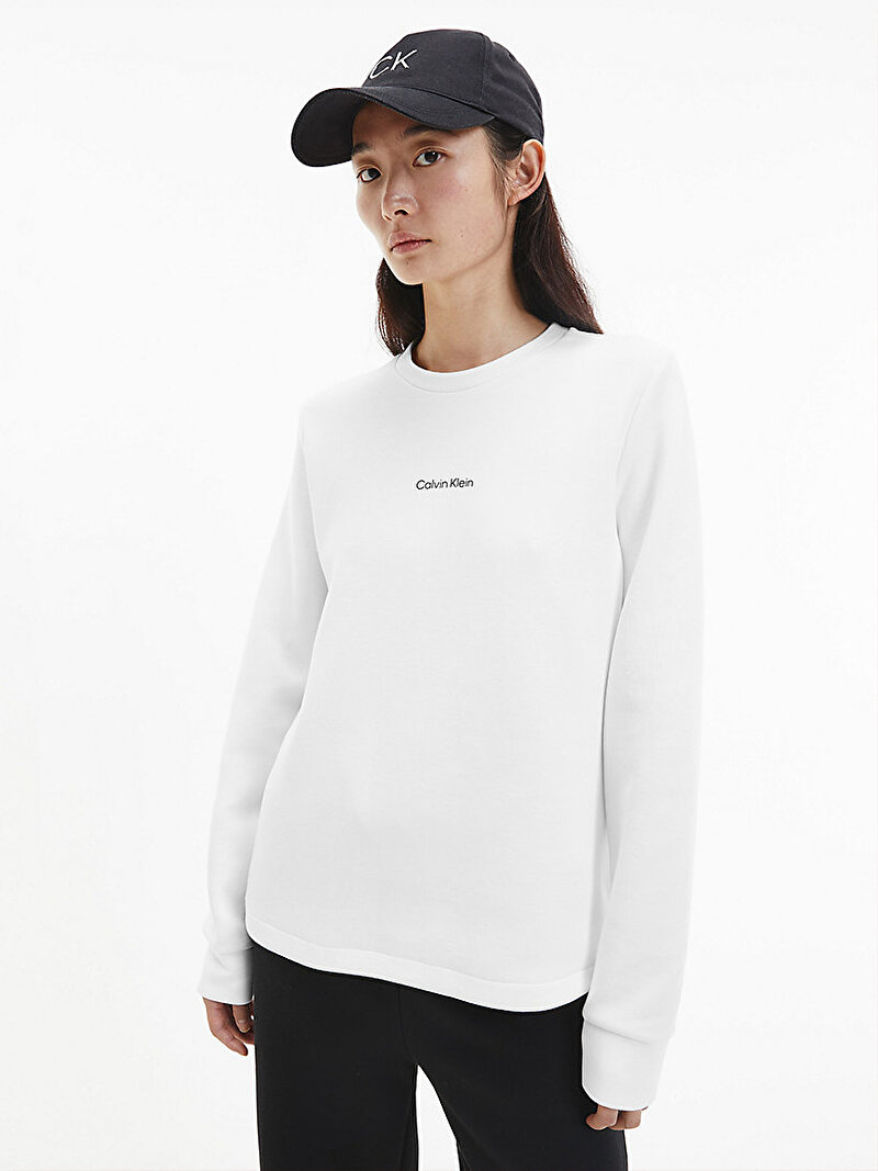 Calvin Klein Beyaz Renkli Kadın Organik Pamuklu Sweatshirt