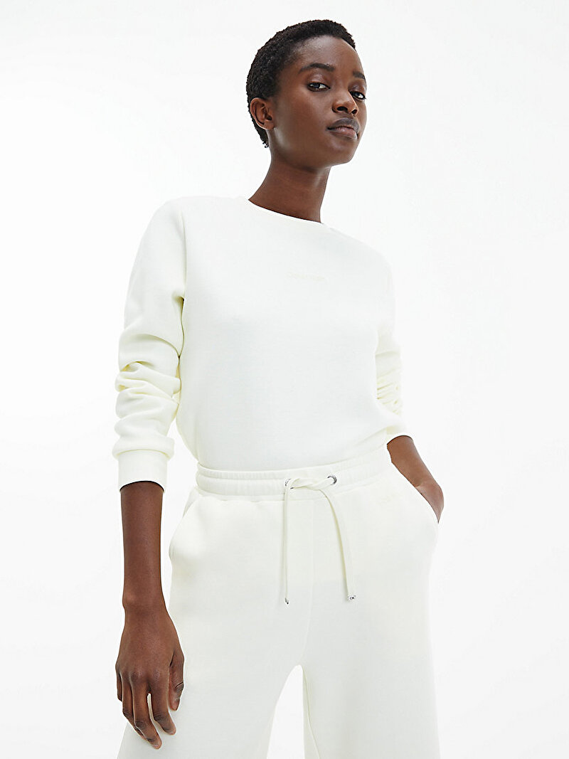 Calvin Klein Ekru Renkli Kadın Organik Pamuklu Sweatshirt