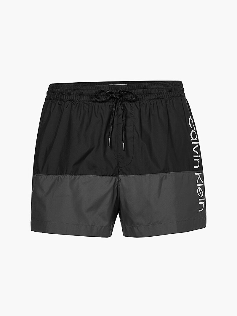 Calvin Klein Siyah Renkli Erkek Bağcıklı Kısa Deniz Şortu - Core Logo Block
