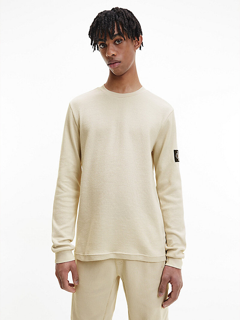 Calvin Klein Bej Renkli Erkek Uzun Kollu Slim T-Shirt