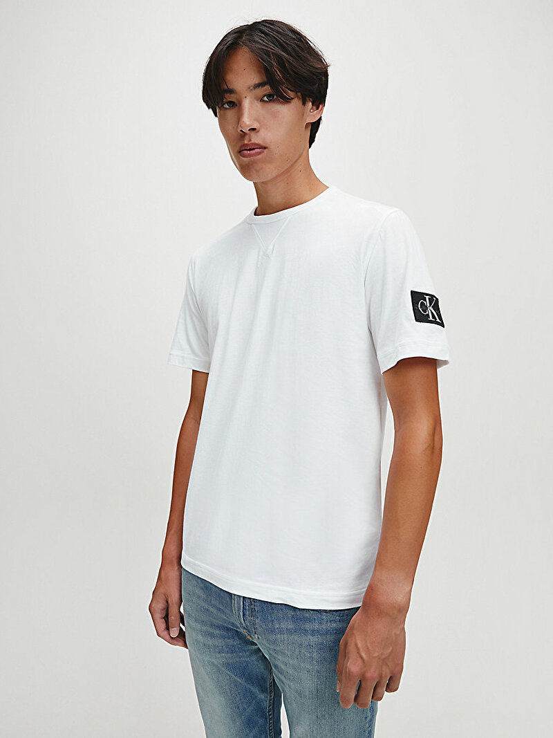 Calvin Klein Beyaz Renkli Erkek Monogramlı T-Shirt