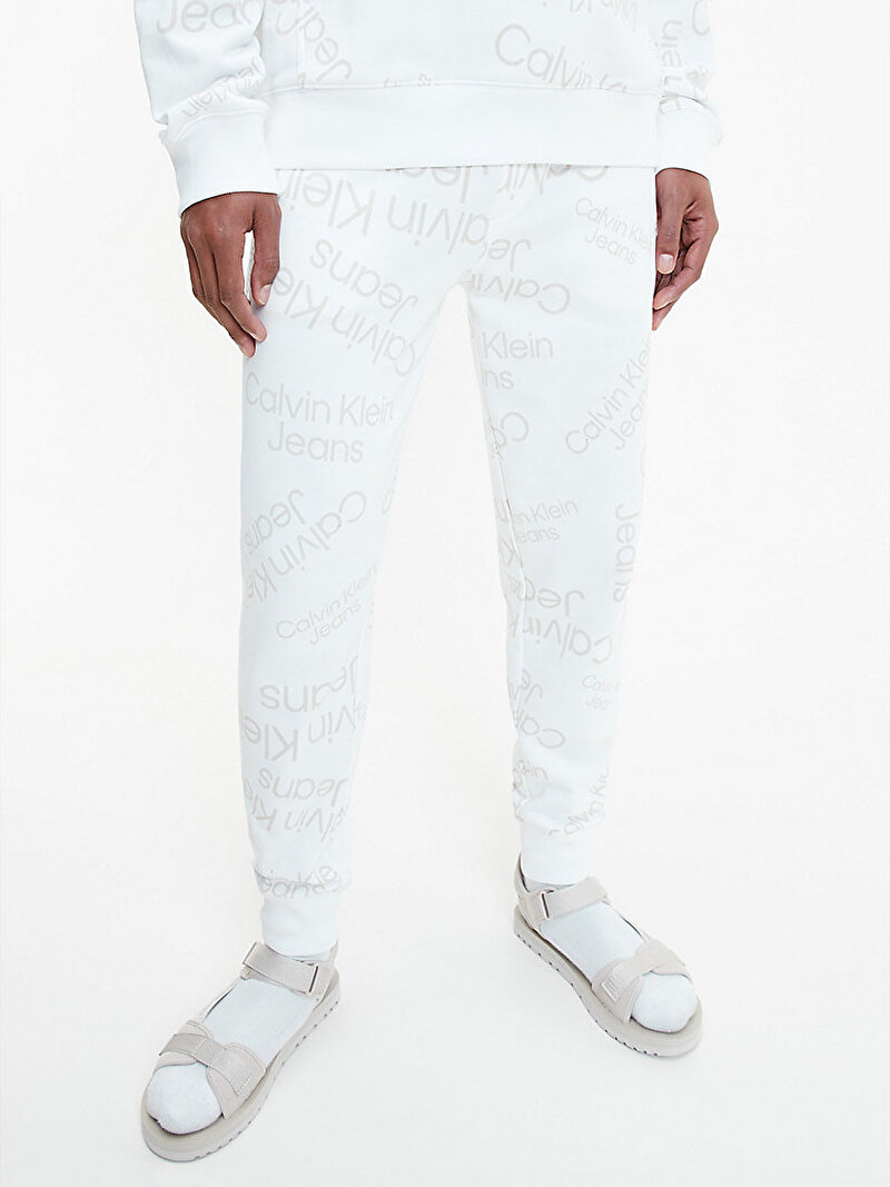 Calvin Klein Beyaz Renkli Erkek Organik Pamuklu Logolu Eşofman Altı  