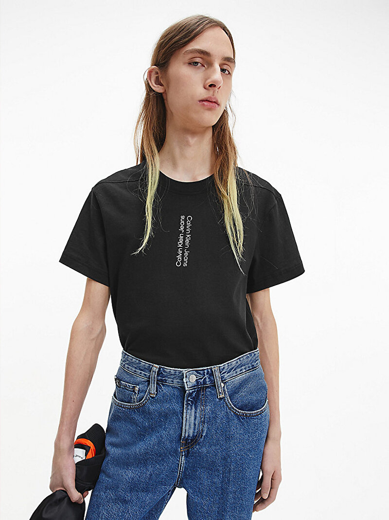 Calvin Klein Siyah Renkli Erkek Geri Dönüştürülmüş Pamuklu Bol T-Shirt 