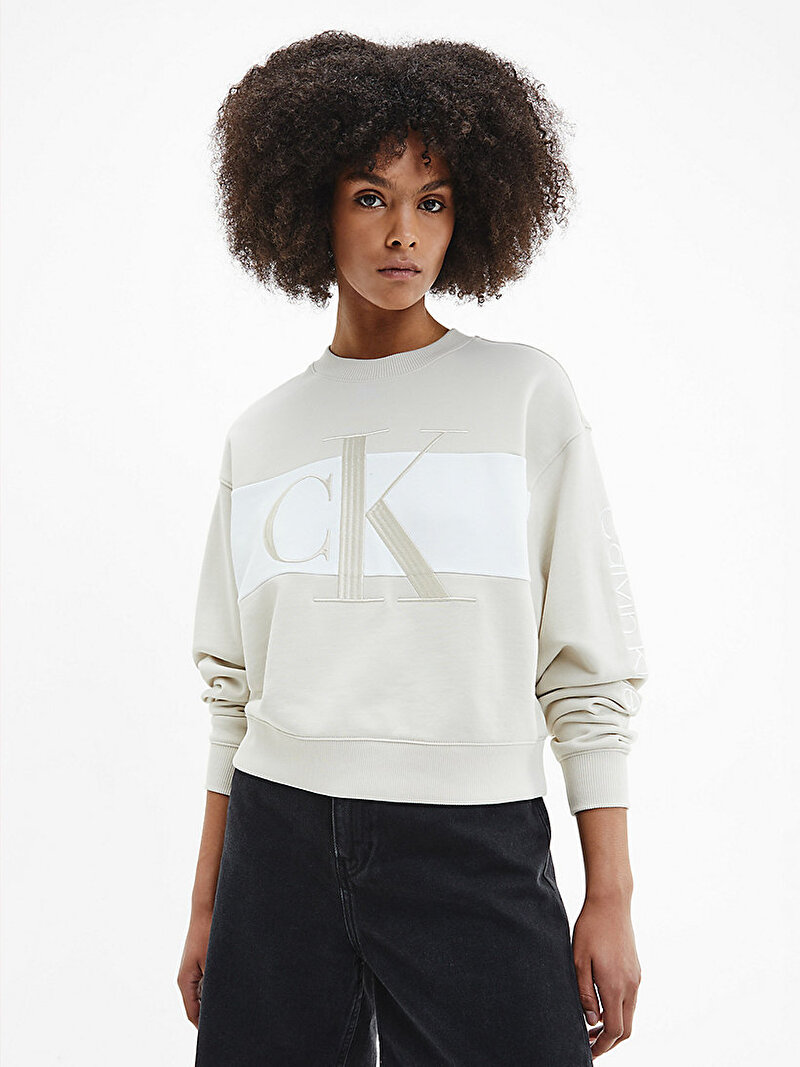 Calvin Klein Bej Renkli Kadın Oversize Organik Pamuklu Sweatshirt