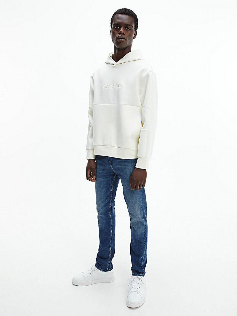Calvin Klein Ekru Renkli Erkek Organik Pamuklu Kapüşonlu Sweatshirt