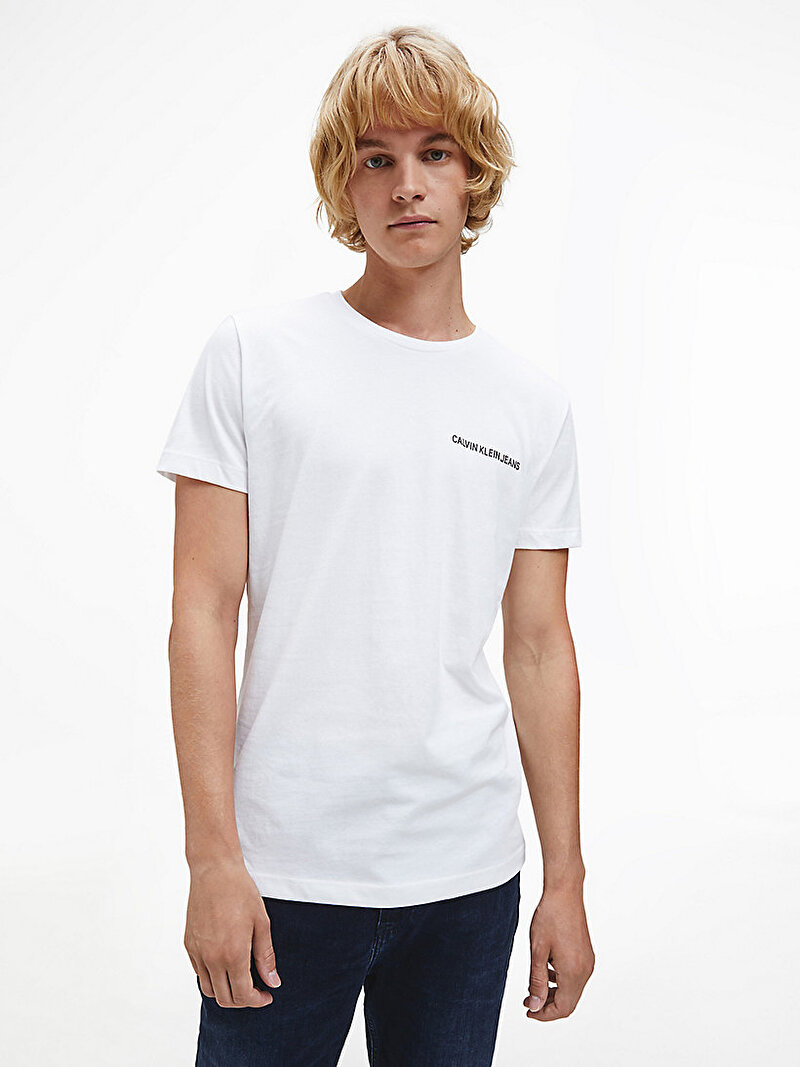 Calvin Klein Beyaz Renkli Erkek Organik Pamuklu Slim T-Shirt 